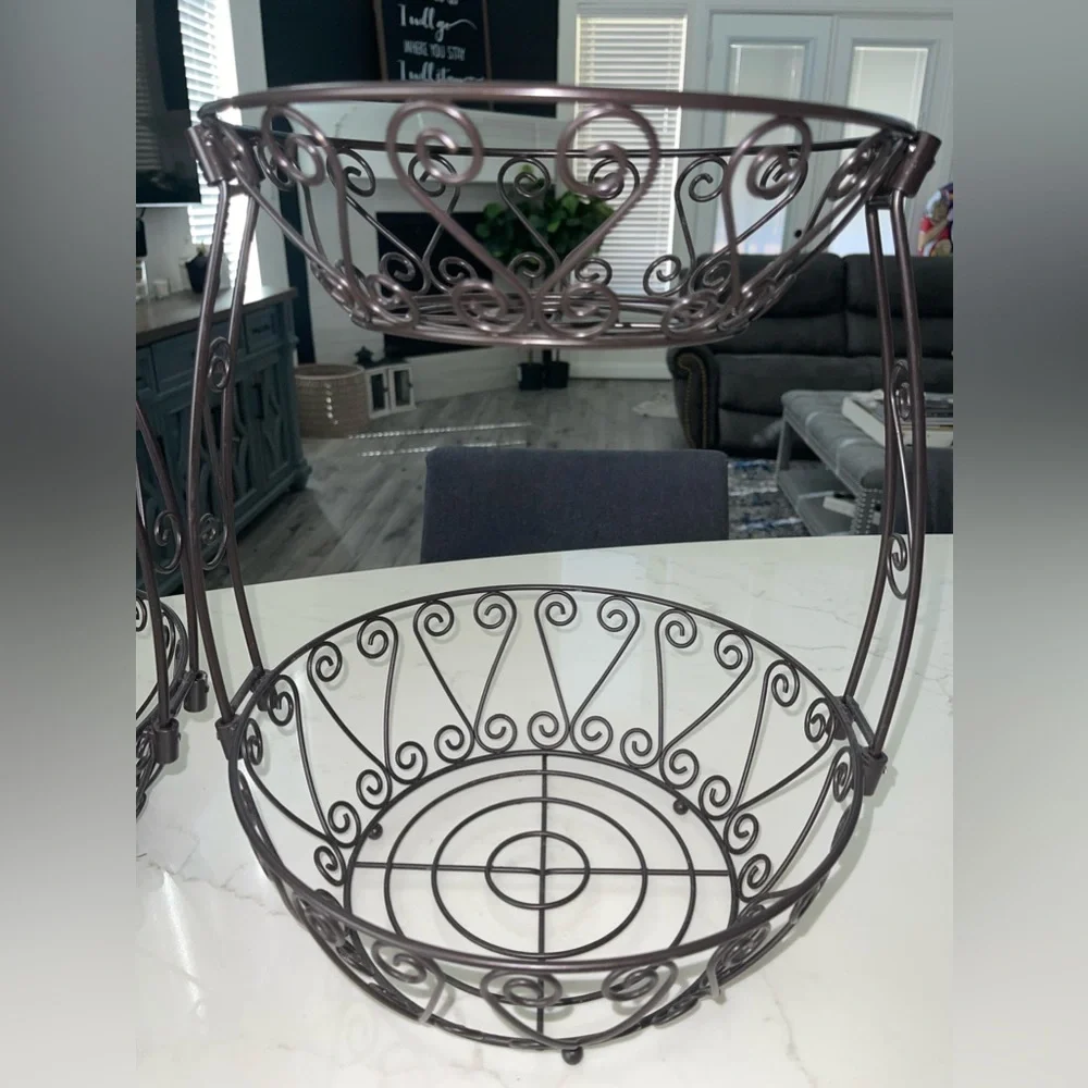 Simple Houseware Bronze 2-Tier‎ Countertop Fruit Basket Bowl Storage